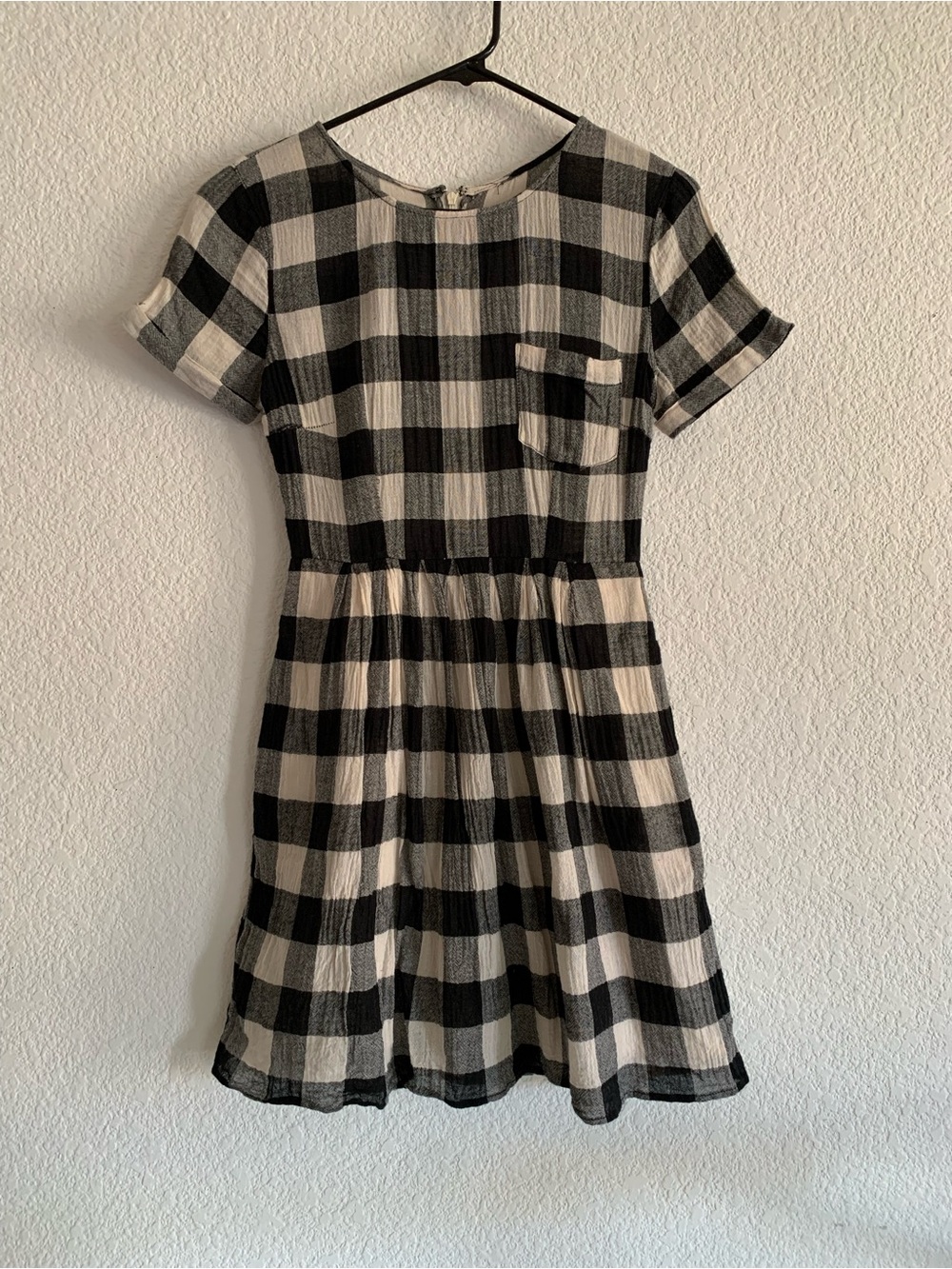 Black and Cream Plaid Short Sleeve Women’s XS Dress